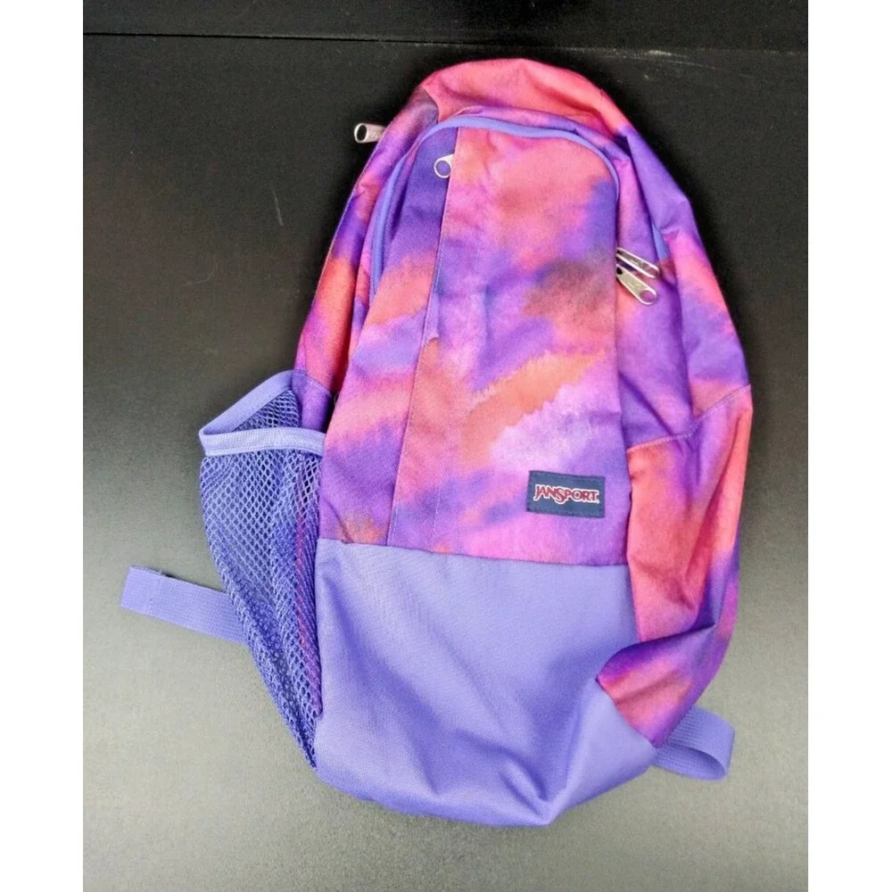 Jansport One Shoulder Sling Backpack Pink Purple Tie Dye